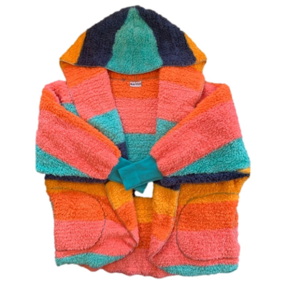 OVERSIZED Fleece Jacket One Size Hooded Vibrant Soft Cozy Pockets Stripes - Picture 1 of 8